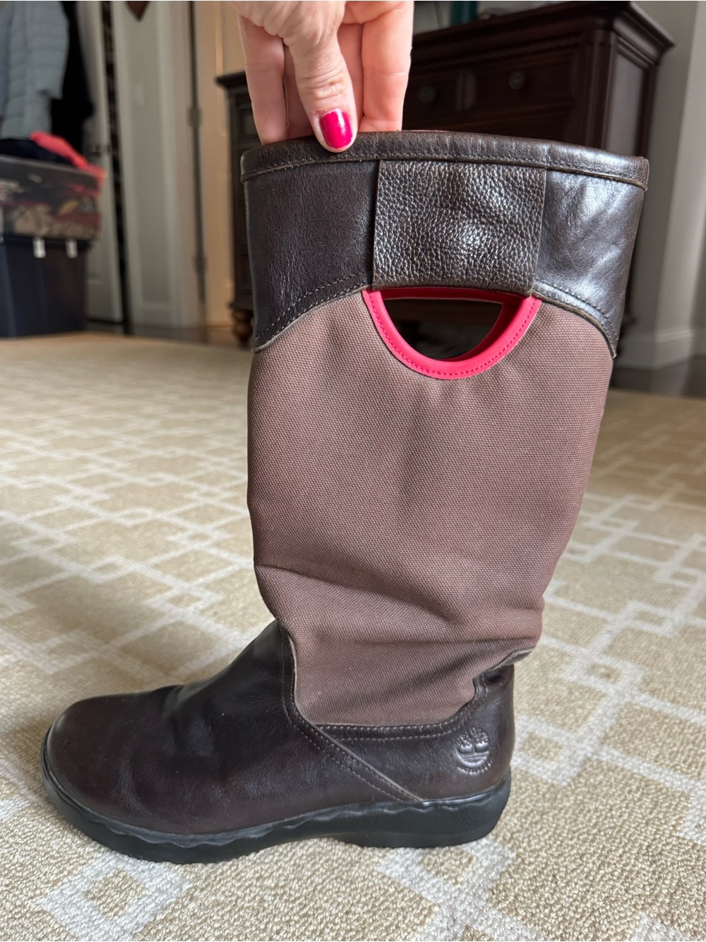 Timberland Earthkeepers Climapath Tall Leather Boots Brown Pink Size 7 - Picture 4 of 14